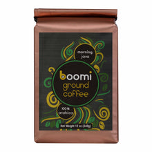 Load image into Gallery viewer, Boomi Premium Ground Coffee Morning Java, Medium Roast, Perfectly Balanced, Always Smooth, Made with 100% Arabica Beans, 12 Ounce Bag