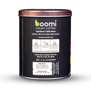 Boomi Instant Coffee. Medium Roast. Pure Coffee. Low Acid. Tastes like a filter coffee.